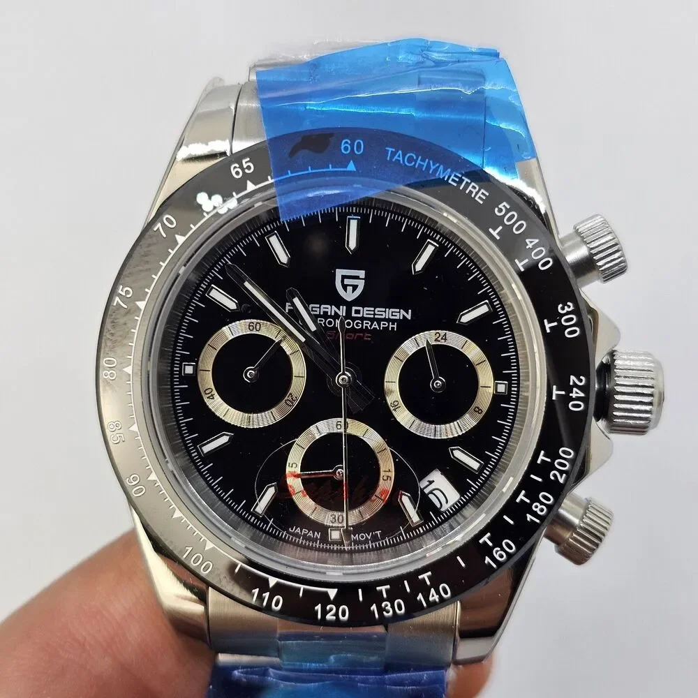 Pagani Design Men's Watch 40MM Black Dial‎ Black Bezel Gray Bracelet Band Date